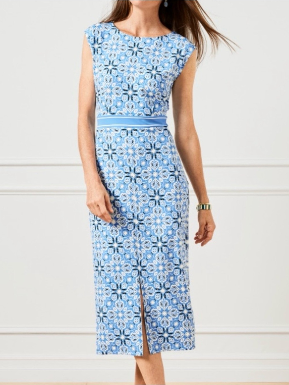 NEW Talbots Dress Women Sz 18 Moroccan Tile Medallion Print Sheath Jersey Midi